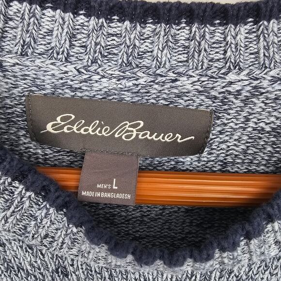 Eddie Bauer Mens L Sweater Navy Cotton Knit Crewneck Pullover Classic Heritage - Picture 5 of 7